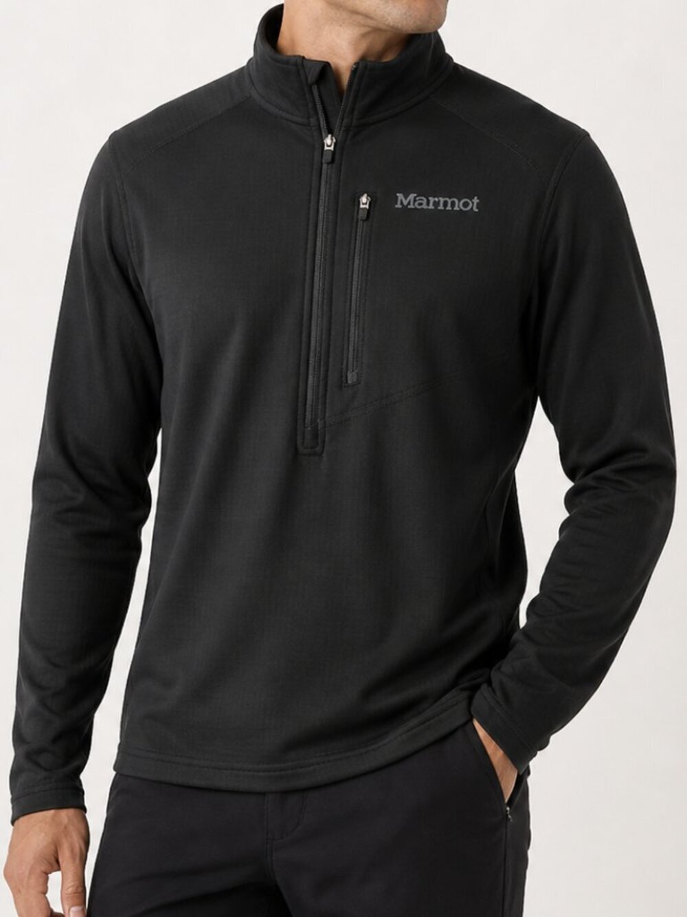 MARMOT 1/2 Zip Polartec Regulator Waffle Knit Base Layer Black Mens Small